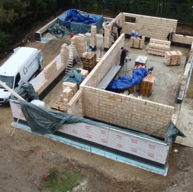 Finished interior with exposed wood structure